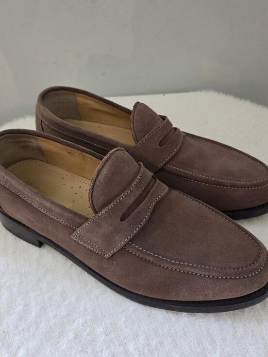 Samuel Windsor Suede Penny Loafers Light Brown Handmade Goodyear Welt Mens 9.5 main image 14